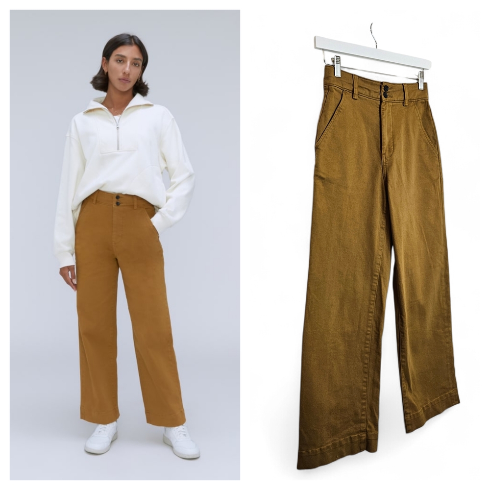 Everlane Organic Wide-Leg Chino Pants Size 0 High Rise Cotton Trousers Workwear